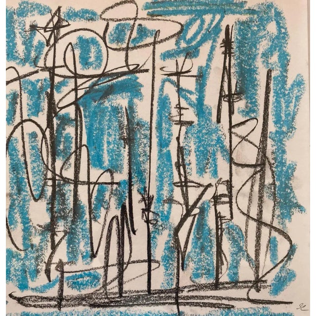 An original spontaneous single line abstract drawing in keeping with a Mid Century Modern spirit. Oil pastel on paper,...