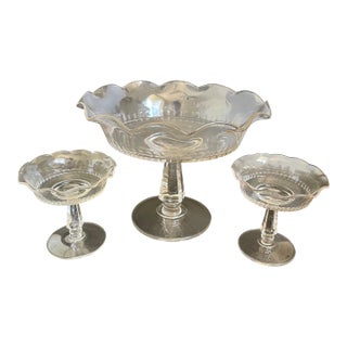 Vintage Pressed Glass Compotes With Ruffled Edge - Set of 3 For Sale