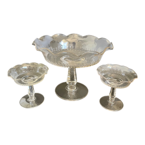 Vintage Pressed Glass Compotes With Ruffled Edge - Set of 3