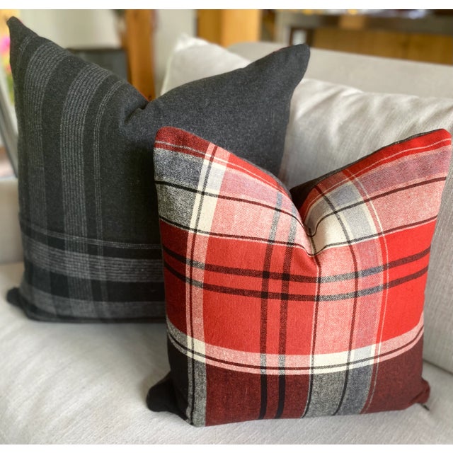 Textile Antique Plaid Carriage Blanket Pillow Cover - Reversible - 22" Square For Sale - Image 7 of 9