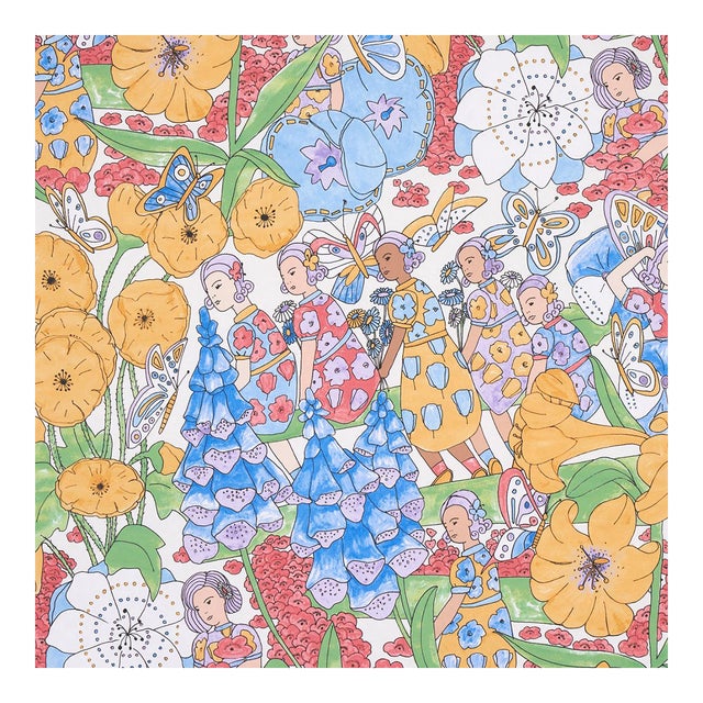 Sample - Schumacher X Clements Ribeiro Fairie Garden Wallpaper in Yellow & Ivory For Sale