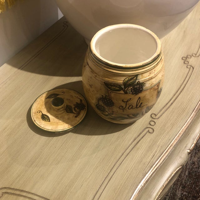 Italian Hand Painted Ceramic Sale Canister For Sale - Image 4 of 11