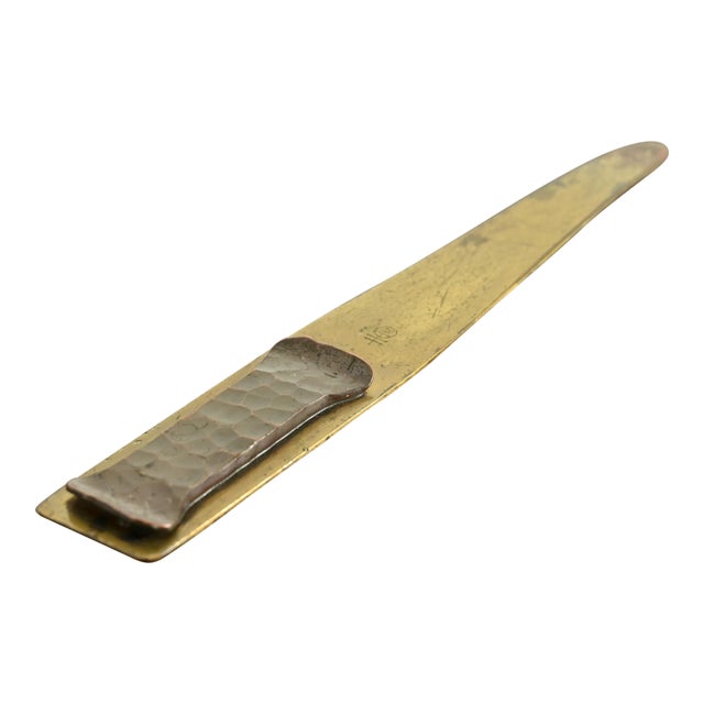 Roycroft Arts & Crafts Hammered Brass Over Copper Letter Opener For Sale
