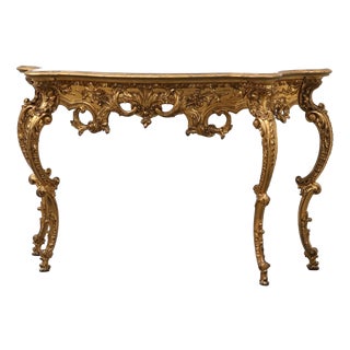 Louis XV Style Carved Console Table with Glass Smoked Top, Italy, 1950s For Sale