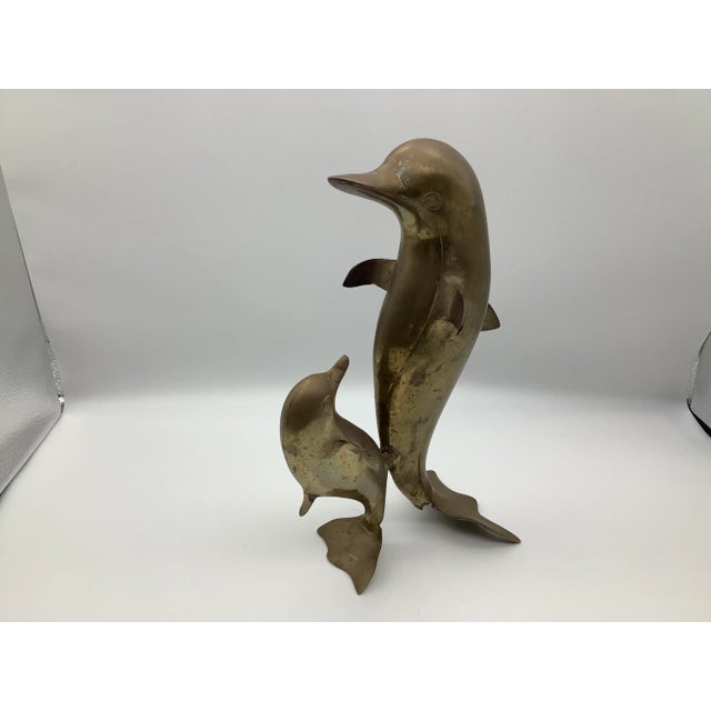 1960s Mom and Baby Brass Dolphins Figurine For Sale - Image 12 of 13