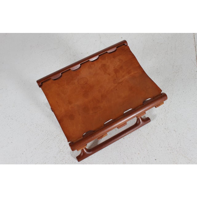 Brown Vintage Danish Stool in Teak and Leather by Poul Hundevad, 1960s For Sale - Image 8 of 10