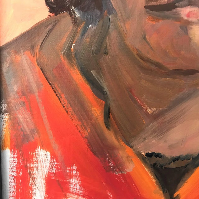 Orange "Retrato De Una Mujer" Contemporary Acrylic Portrait, Framed For Sale - Image 8 of 11