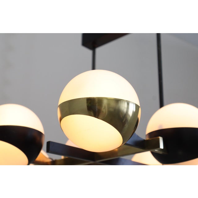 Vintage 12-Light Opal Glass and Metal Pendant Lamp from Stilnovo, 1958 For Sale - Image 12 of 18