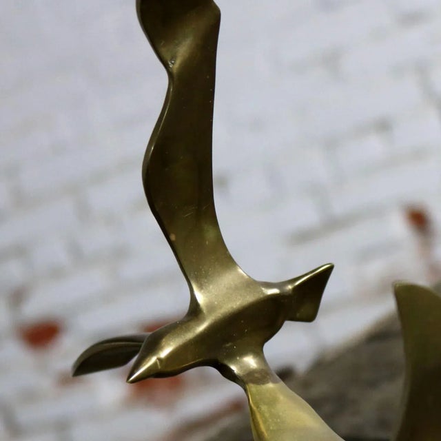 Metal Mid Century Modern Brass and Marble Birds in Flight Sculpture in the Style of C. Jere For Sale - Image 7 of 11