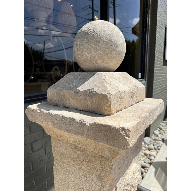 French Carved Limestone Fountain, Single Pillar With Ball Finial From Provence For Sale - Image 4 of 17