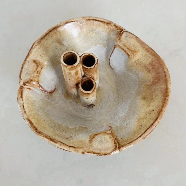 Mid-Century Hand-Thrown and Sculpted Bud-Vase Ikebana in Lotus Design For Sale - Image 4 of 7