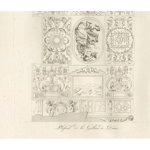 Louis-Pierre Baltard, Antique Decorative Ceiling Designs, Fontainebleau Gallery, 1803, Prints, Set of 2 For Sale - Image 11 of 13