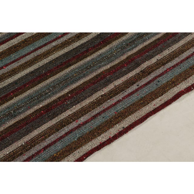 Rug & Kilim 1950s Vintage Mid-Century Kilim Beige-Brown Red and Blue Striped Pattern For Sale - Image 4 of 7