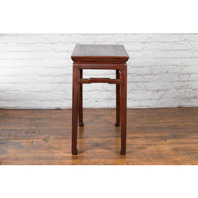 Chinese Qing Dynasty 19th Century Elm Wine Table with Humpback Stretchers For Sale - Image 4 of 13