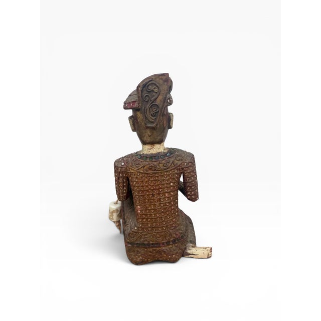 Wood Mid 20th Century Hand-Carved Chinese Wooden Figural Sculpture of Seated Musician With Drum For Sale - Image 7 of 14