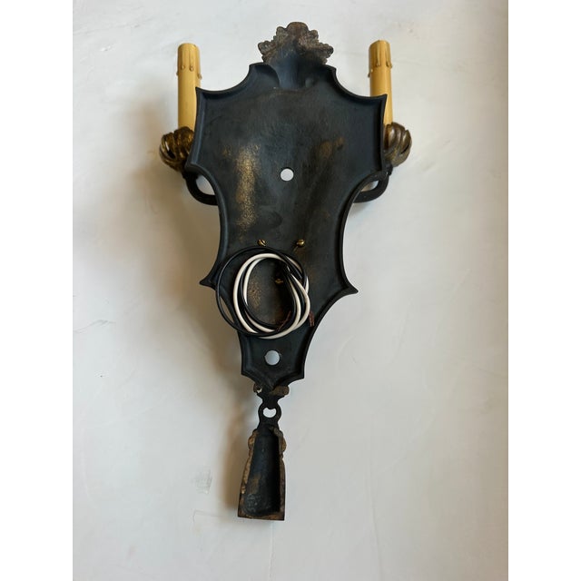 1920s Regency Style Iron Sconces -a Pair For Sale - Image 10 of 10