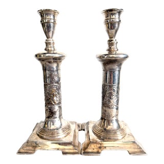 Antique Silver-Plated Candlesticks, a Pair. For Sale