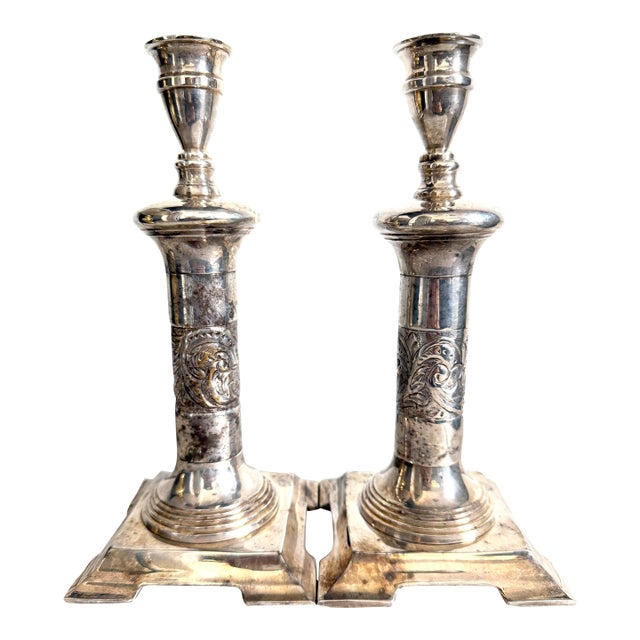 Antique Silver-Plated Candlesticks, a Pair. For Sale