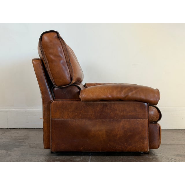 1970s Vintage 1970's Attributed to Roche Bobois Leather Lounge Chair With Ottoman Attributed For Sale - Image 5 of 16