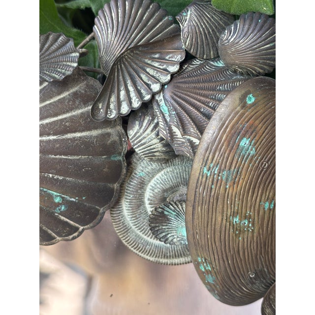 Vintage Coastal Palm Beach Style / Dresden Style Patinated Brass Seashell Mirror For Sale - Image 4 of 13