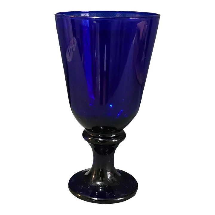 Lot De 4 Verres Vintage En Verre Soufflé à La Main - Bleu Cobalt - Marque De Pontil