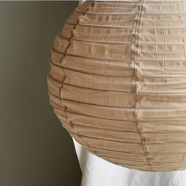 Large Round Pink Japanese-Style Rattan and Natural Linen Pendant Light For Sale - Image 13 of 18