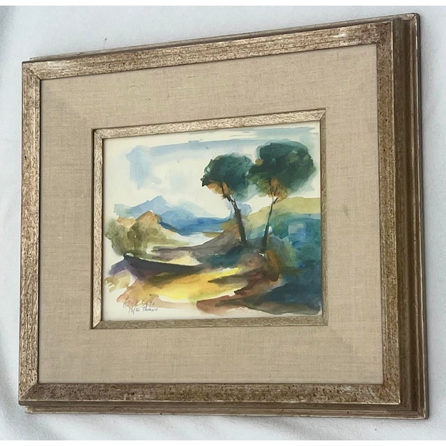 Impressionist Original 1970 Framed Watercolor Landscape Painting For Sale - Image 3 of 4