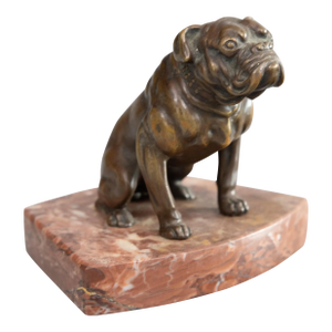 Antique English Bronze Bulldog Sculpture Paper Weight on Marble Base