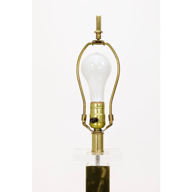 Modern 1950s Fredrick Cooper Lucite and Brass Table Lamp With Shade For Sale - Image 3 of 5