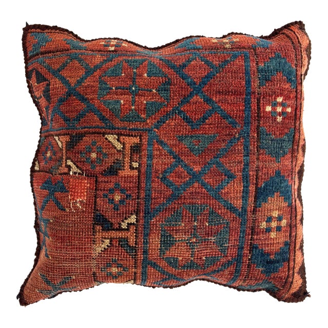Pillow W/Antique Rug Fragment, 1'4" X 1'4" For Sale