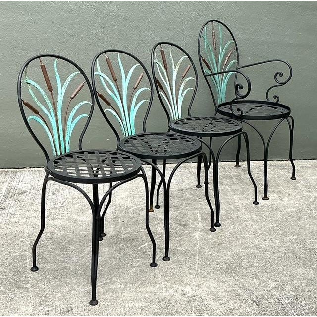 Vintage Cast Aluminum Cat Tail Dining Table Set of 5 For Sale - Image 9 of 12