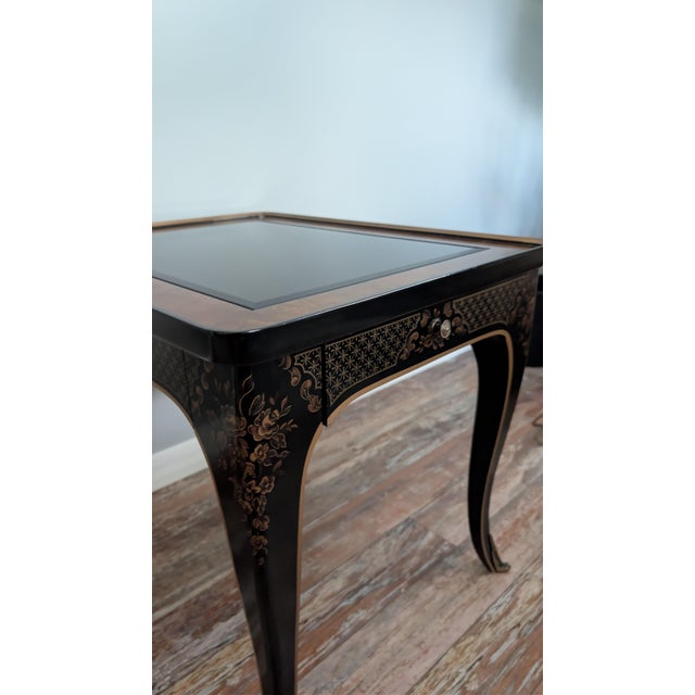 Black Vintage Drexel Et Cetera Chinoiserie Side Table With Burl & Glass Insert For Sale - Image 8 of 12