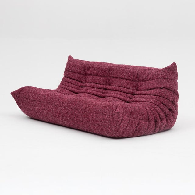 Togo Three-Seater Sofa in Burgundy Bouclet by Michel Ducaroy for Ligne Roset For Sale - Image 17 of 18