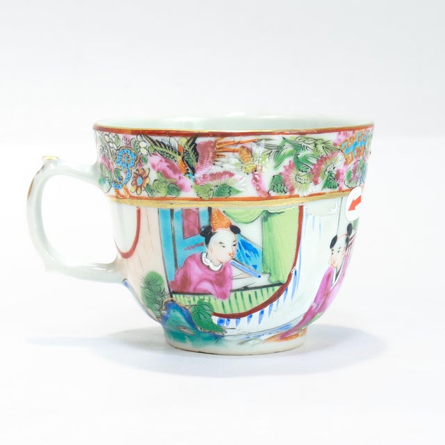 Antique Chinese Export Porcelain Rose Mandarin Tea Cup & Saucer For Sale - Image 4 of 18