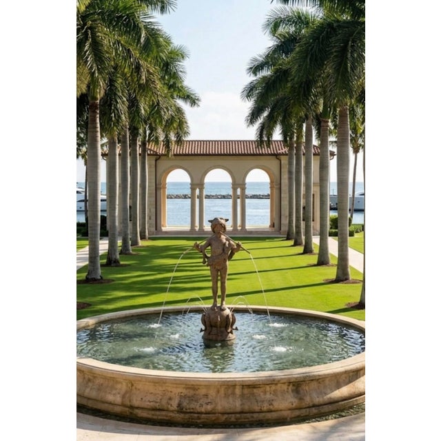 Vintage Neoclassical Patinated Bronze Fountain – Boy Playing Double Flute on Fish Base For Sale - Image 11 of 11