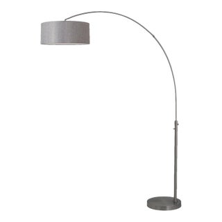 1960s Nova of California 1-Light Float Arc Floor Lamp -Mid Century Modern, Black Nickel Finish, Cashmere Gray Linen Shade, Dimmable For Sale
