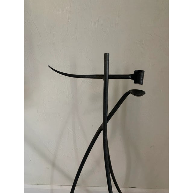 Pair of Vintage European Forged Iron Candlesticks For Sale - Image 4 of 7