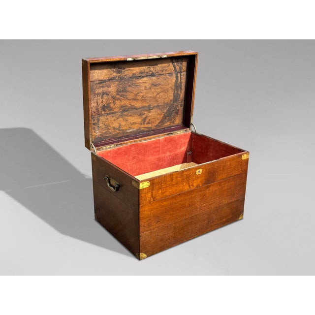 Large 19th Century Oak & Brass Bounded Travelling Trunk, 1860s For Sale - Image 3 of 10