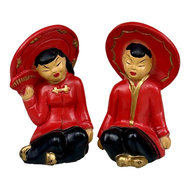 Mid-Century Hollywood Regency Oriental Figural Sculptures - a Pair For Sale