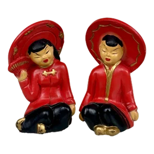 Mid-Century Hollywood Regency Oriental Figural Sculptures - a Pair