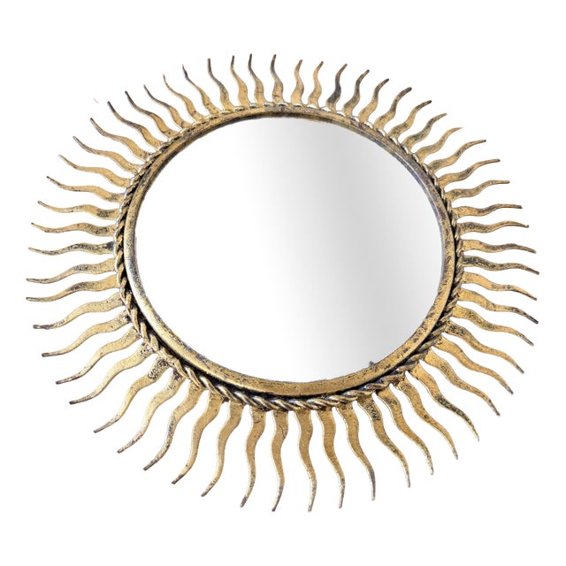 Patinated Gold Sunburst Mirror, 1970s For Sale