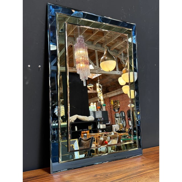 Mid Century Italian Fully Blue Wall Mirror 1980s For Sale - Image 4 of 10