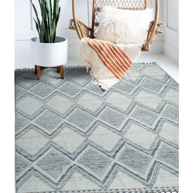 6x10 Ivory Hand-Knotted Wool Diamond Trellis Geometric Modern Carpet Rug For Sale - Image 4 of 6