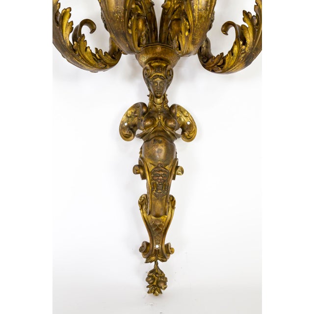 Metal Large Early 19th Century Empire Bronze 4-Light Melusina Sconces -Pair For Sale - Image 7 of 12