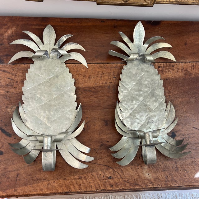Vintage Tole Pineapple Candle Sconces