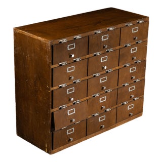 Vintage Oak Industrial Cubby Storage Cabinet With Hinged Faces For Sale