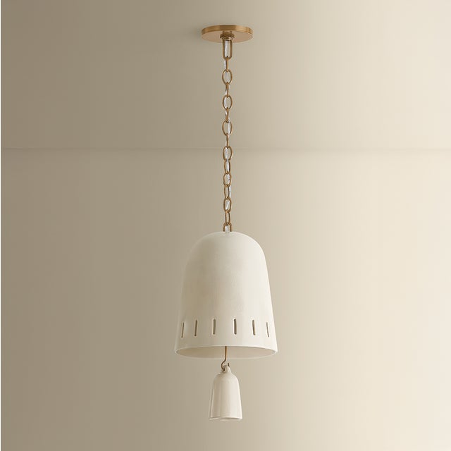 Traditional Hudson Valley Lighting Omi 9 in. 1 Light Pendant in Patina Brass and Ceramic Ivory Crackle Finish For Sale - Image 3 of 8