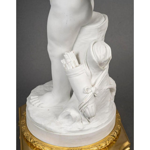 Louis XVI Style Sculpture of Amor with Bow, Bisque on Gilt Bronze Mount For Sale - Image 9 of 11