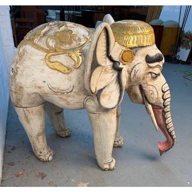 Large Hand-Carved Indian Processional Elephant Sculpture For Sale - Image 4 of 12