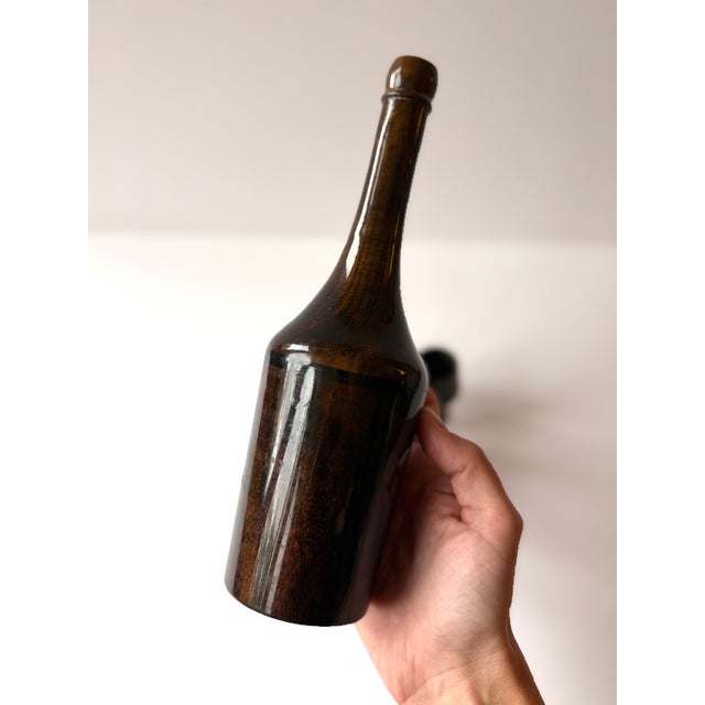 Hand turned MCM cordial decanter with 5 matching small footed wine goblets. Mini goblets hold up to 2 ounces of liquid,...